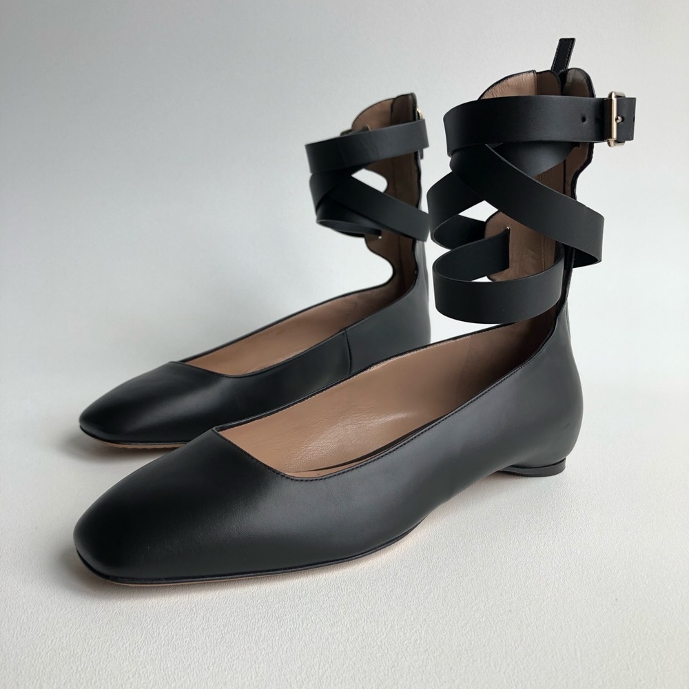 VALENTINO GARAVANI Leather Black Lace Up Flats